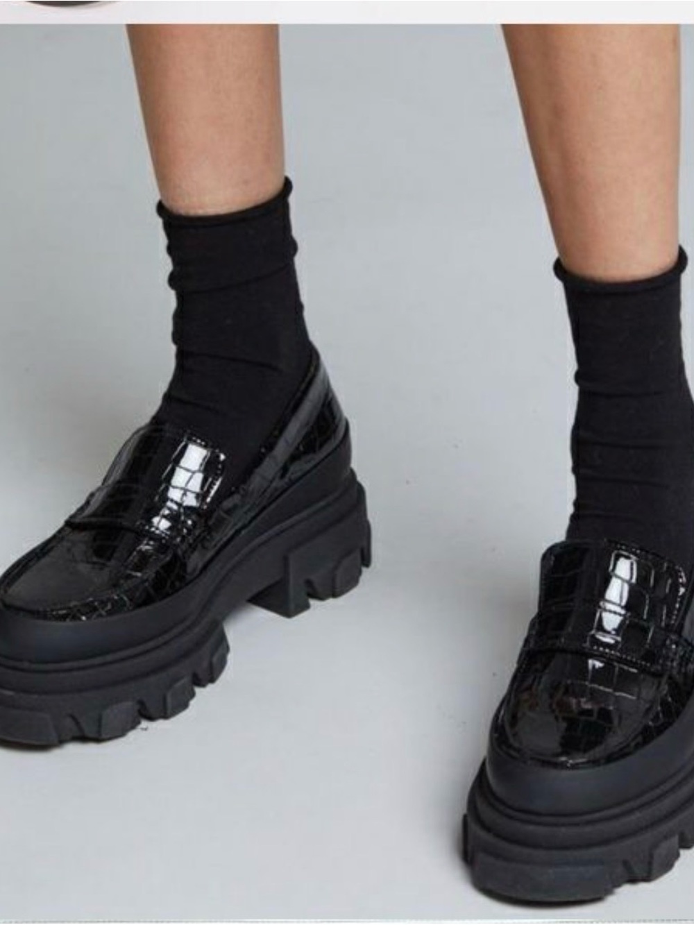 GANNI Chunky Platform Croc-Embossed Loafers in Black EU 36